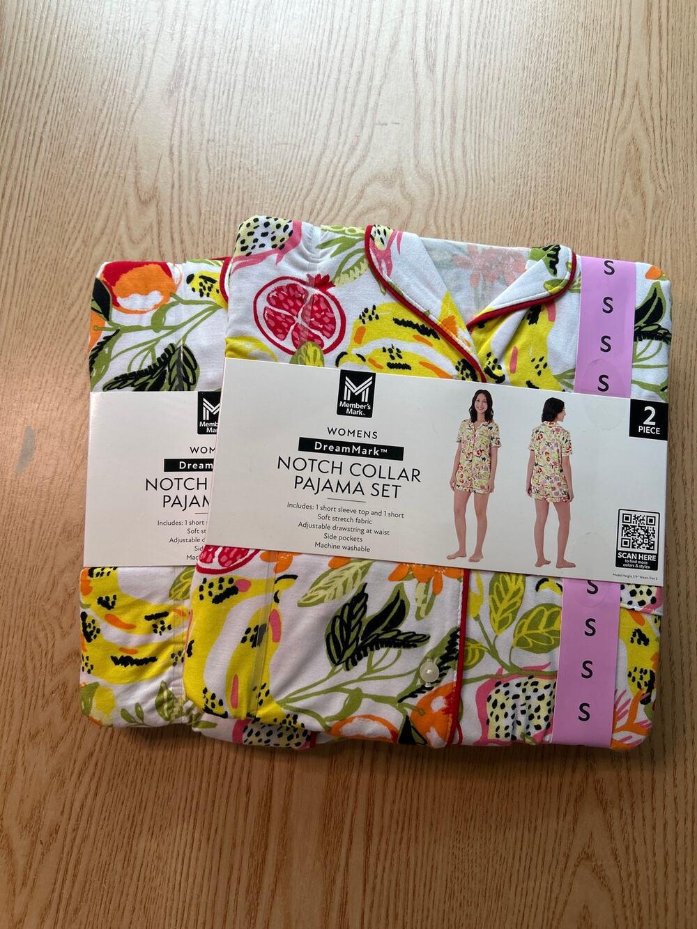 New Women’s 2Pc Member's Mark Shirt & Shorts Fruit Print Pajamas Set Small 4/6